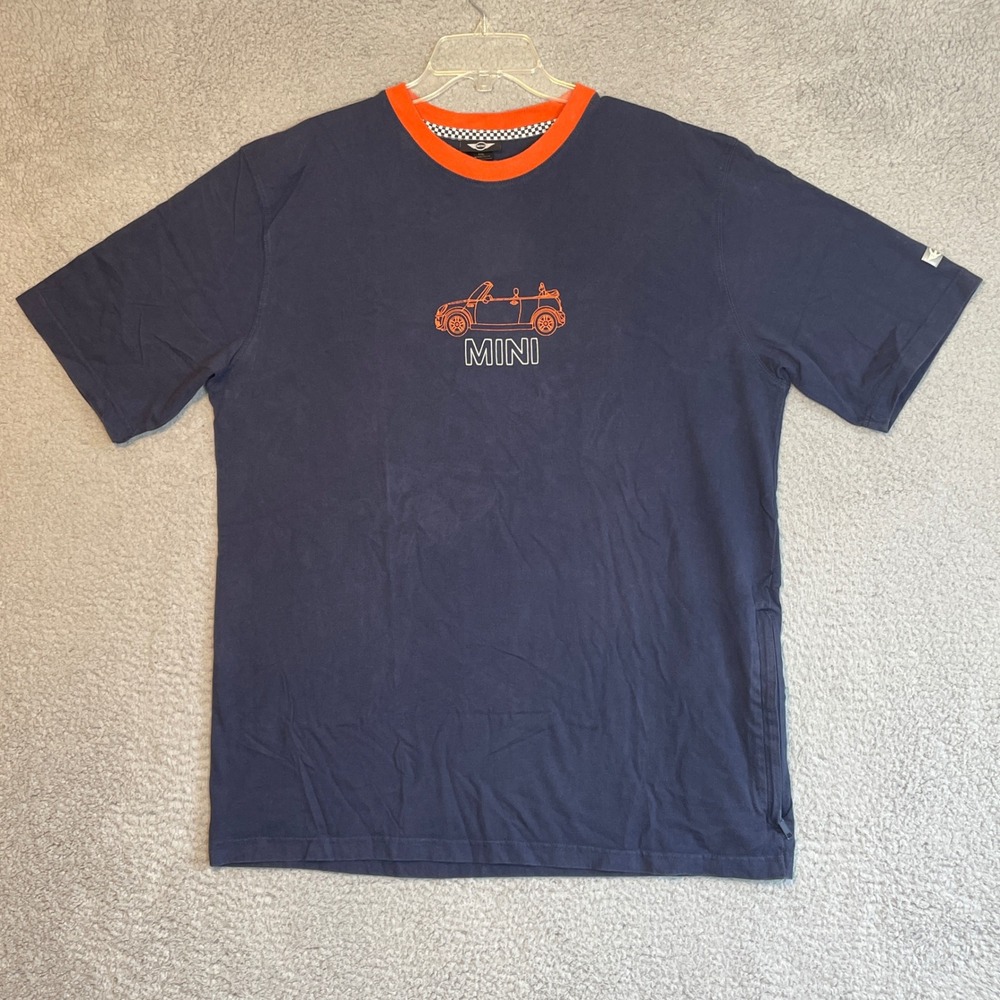 MINI Cooper XXL T-Shirt Navy Orange Racing Car Checkered Collar Logo Pocket